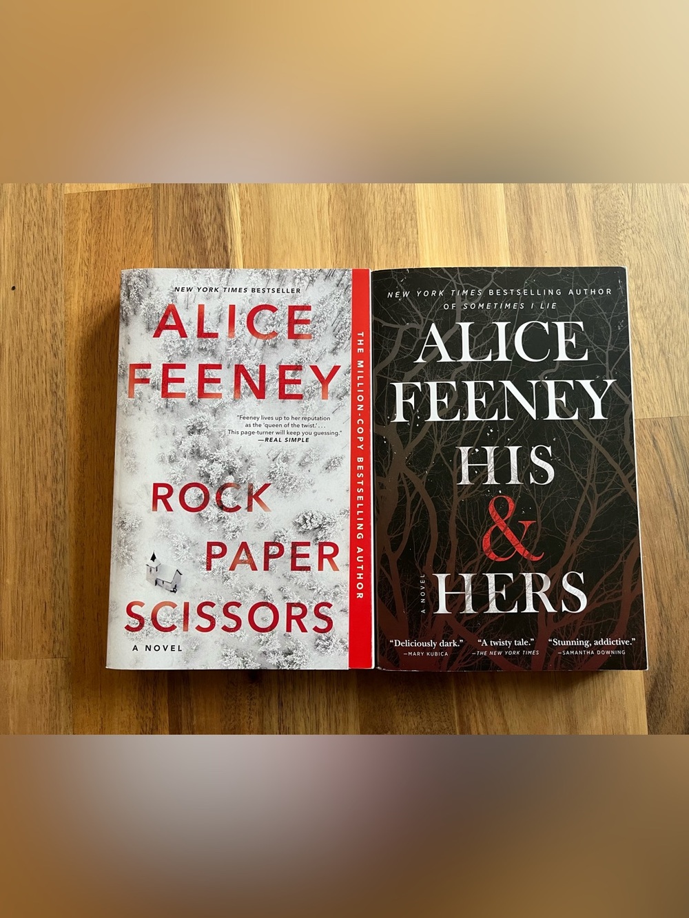 Two Alice Feeney Books: His & Hers and Rock, Paperback, Scissors. Paperback.